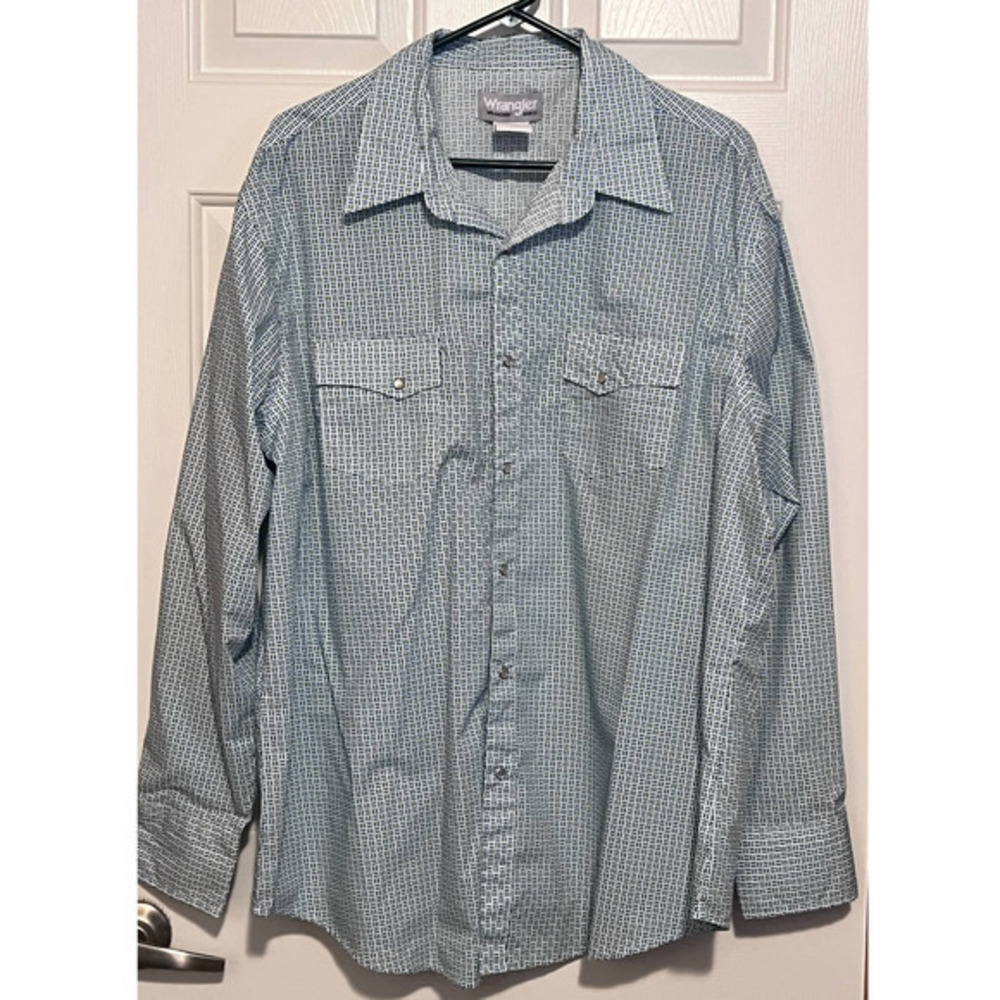 Wrangler Men's Wrancher Shirts‎ Green Blue Button Front Long Sleeve Size XXL